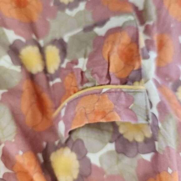 Lacey lane 5t orange 70s floral apron bib overall dress cottage ruffle retro Cot - Picture 3 of 6